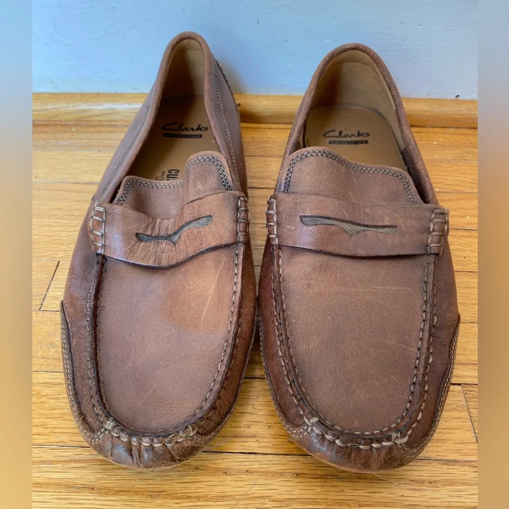 Clarks Collection Markman Way Leather Soft Cushion Loafers Brown Men’s Size 8.5